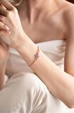 925 Ayar Gümüş Rose Mor Zirkon Taşlı Çiçek Kelepçe Model Bileklik