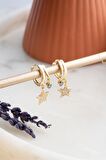 925 Ayar Gümüş Gold Mistik Topaz Taşlı 12 mm Yıldız Küpe