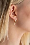 925 Ayar Gümüş Gold Mistik Topaz Taşlı 12 mm Yıldız Küpe