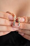 925 Ayar Gümüş Gold Mistik Topaz Taşlı 12 mm Kedi Küpe