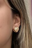 925 Ayar Gümüş Gold Kaplama Çift Taraflı Kalp Küpe