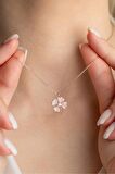 925 Ayar Gümüş Pembe Zirkon Taşlı Dört Yapraklı Şans Yonca Kolye