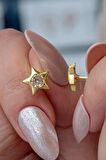 925 Ayar Gümüş Minimal Gold Tektaş Yıldız Küpe
