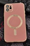 iPhone 12 Uyumlu MagSafe Özellikli Lens Korumalı Lazerli Renkli Kılıf Pudra Pembe