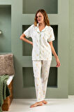 Kısa Kol Gömlek Yaka Kadın Pinterest Pijama Takımı - Yazlık Kadın Pijama- Geniş Beden Aralığı