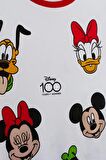 Kız Çocuk Disney 100. Yıl Baskılı Pamuklu Bisiklet Yaka Fitilli Kumaş T-shirt ve Tayt Alt Üst Takım