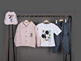 Erkek Çocuk Mickey Mouse Baskılı 3  Gömlek Ceket T-shirt ve Eşofman 3 Parça Mevsimlik Takım