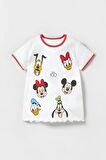 Kız Çocuk Disney 100. Yıl Baskılı Pamuklu Bisiklet Yaka Fitilli Kumaş T-shirt ve Tayt Alt Üst Takım