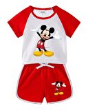 Neşeli Bebeklerimiz Fare Baskılı Kısa Kollu Erkek Penye Şortlu Takım Kırmızı