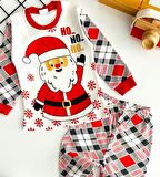 Neşeli Bebekler Yılbaşı Temalı Ekose Baskılı Desen Penye Pijama Takımı