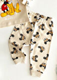 Neşeli Bebekler Baby Mickey ve Pluto Baskılı Pijama Takım Bej