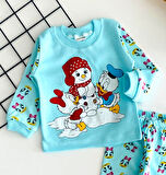 Neşeli Bebekler Baby Kardan Adamlı Baby Duck & Baby Daisy Duck Baskılı Pijama Takım Yeşil