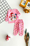 Neşeli Bebekler Baby Kardan Adamlı Baby Duck & Baby Daisy Duck Baskılı Pijama Takım Pembe