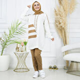 Kadın Şerit Detaylı Paçası Pensli Kapüşonlu Cepsiz Ikili Tunik Pantolon Alt Üst Takım