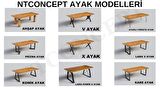 Ntconcept Dalgalı Kenar Loft Sandalyeli Doğal Ahşap Yemek Masası Takımı +10 Sandalye 100x210 cm