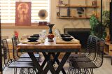 Ntconcept Kalın Kenar Tel Sandalyeli Doğal Ahşap Yemek Masası Takımı +6 Sandalye 85x125 cm