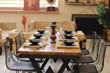 Ntconcept Kalın Kenar Tel Sandalyeli Doğal Ahşap Yemek Masası Takımı +6 Sandalye 85x210 cm