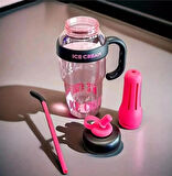 ICE CREAM Tasarımlı Pipetli Suluk 1.3 Litre Büyük Hacimli, Şeffaf Renkli Matara, Sızdırmaz Kapak