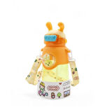 Kaliteli Astronot Tavşan Figürlü Matara Etiket Hediyeli Okul Çocuk Suluğu Pipetli 750ml SARI RENK