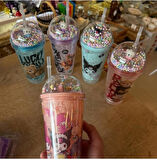 HEDİYELİK IŞIKLI BARDAK MATARA PİPETLİ ÇİFT KATMANLI YAVRUAĞZI RENK