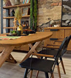 NTconcept Nova Ahşap Yemek Masası Takımı  Kenar Banklı Tel Sandalyeli Doğal 85x210-210+5