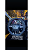 DİKİŞLİ DİREKSİYON KILIFI NUBUK DERİ MAVİ YÜZÜK MAVİ DİKİŞLİ SEAT LEON İÇİN