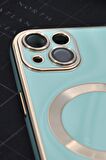 iPhone 14 Plus Uyumlu MagSafe Özellikli Lens Korumalı Renkli Kılıf Mint Yeşili