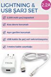 Apple Iphone Uyumlu 2.2 A Şarj Cihazı 1 Metre Beyaz Kablo + Adaptör Takım Tüm Modellerle Uyumlu