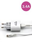 Apple Iphone Uyumlu 3.4 A Şarj Cihazı 1 Metre Beyaz Kablo + Adaptör Takım Tüm Modellerle Uyumlu