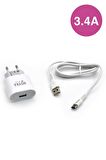Type-C & USB Girişli 3.4 A Şarj Cihazı 1 Metre Kablo + Adaptör Samsung Oppo Xiaomi Modellerle Uyumlu