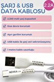 Type-C & USB 2.2 A Şarj Kablosu 1 Metre Beyaz Samsung Oppo Xiaomi Modellerle Uyumlu