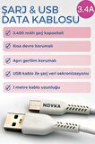 Type-C & USB 3.4 A Şarj Kablosu 1 Metre Beyaz Samsung Oppo Xiaomi Modellerle Uyumlu