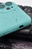 iPhone 11 Uyumlu Mint Yeşil Benekli Desenli İnce Sert Kapak Kılıf Kamera Lens Korumalı