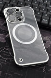 iPhone 14 Pro Uyumlu Gümüş Gri Silver Renkli İnce Kenarlı Şeffaf Sert Kapak Kılıf
