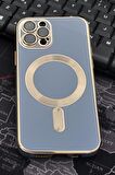 iPhone 12 Pro Uyumlu MagSafe Özellikli Lens Korumalı Renkli Kılıf Mavi