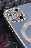 iPhone 12 Pro Uyumlu MagSafe Özellikli Lens Korumalı Renkli Kılıf Mavi