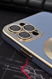 iPhone 12 Pro Uyumlu MagSafe Özellikli Lens Korumalı Renkli Kılıf Mavi