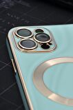 iPhone 12 Pro Uyumlu MagSafe Özellikli Lens Korumalı Renkli Kılıf Mint Yeşili