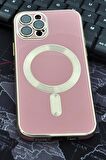 iPhone 12 Pro Uyumlu MagSafe Özellikli Lens Korumalı Lazerli Renkli Kılıf Pembe