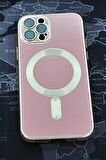 iPhone 12 Pro Uyumlu MagSafe Özellikli Lens Korumalı Lazerli Renkli Kılıf Pembe
