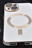 iPhone 13 Uyumlu MagSafe Özellikli Lens Korumalı Renkli Kılıf Krem