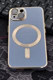 iPhone 13 Uyumlu MagSafe Özellikli Lens Korumalı Renkli Kılıf Mavi