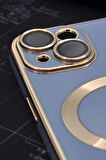 iPhone 13 Uyumlu MagSafe Özellikli Lens Korumalı Renkli Kılıf Mavi