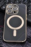 iPhone 13 Pro Max Uyumlu MagSafe Özellikli Lens Korumalı Lazerli Renkli Kılıf Siyah