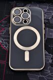 iPhone 13 Pro Max Uyumlu MagSafe Özellikli Lens Korumalı Lazerli Renkli Kılıf Siyah
