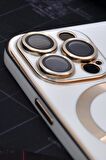 iPhone 14 Pro Max Uyumlu MagSafe Özellikli Lens Korumalı Lazerli Renkli Kılıf Krem