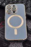 iPhone 14 Pro Max Uyumlu MagSafe Özellikli Lens Korumalı Lazerli Renkli Kılıf Mavi