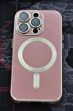 iPhone 14 Pro Max Uyumlu MagSafe Özellikli Lens Korumalı Lazerli Renkli Kılıf Pudra Pembe
