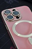 iPhone 14 Pro Max Uyumlu MagSafe Özellikli Lens Korumalı Lazerli Renkli Kılıf Pudra Pembe
