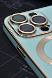 iPhone 14 Pro Uyumlu MagSafe Özellikli Lens Korumalı Lazerli Renkli Kılıf Mint Yeşili